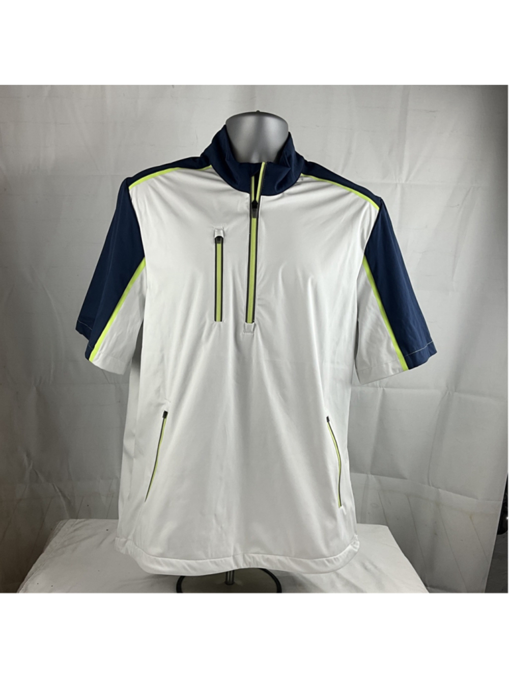 Above The Links Golf Pullover Men M White Blue Half Zip Performance Shirt EUC